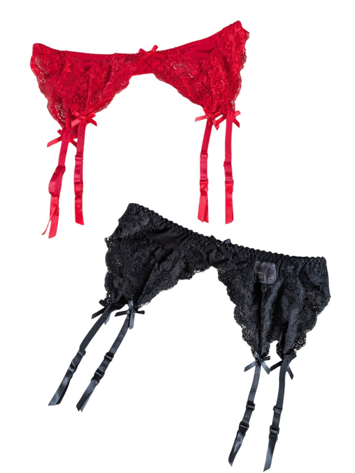 Red or Black  Lace Suspender Belt Floral Semi Sheer  Lace Lingerie UK 8-20