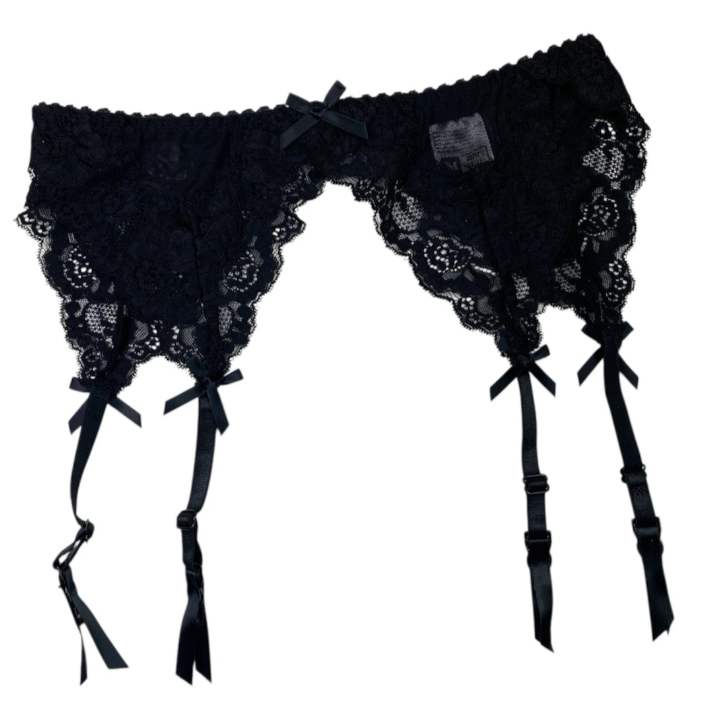 Red or Black  Lace Suspender Belt Floral Semi Sheer  Lace Lingerie UK 8-20