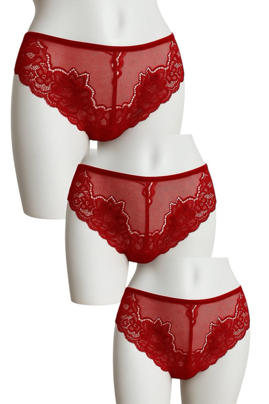 Pack of 3 Semi Sheer Red Lace Thongs Red Thong  Sizes 8 to 20 Sexy Thong
