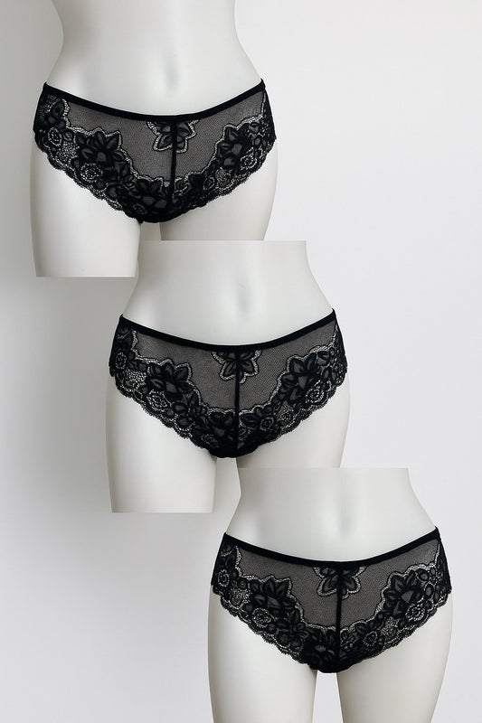 Pack of 3 Semi Sheer Black Lace Thongs Black Thong  Sizes 8 to 20 Sexy Thong