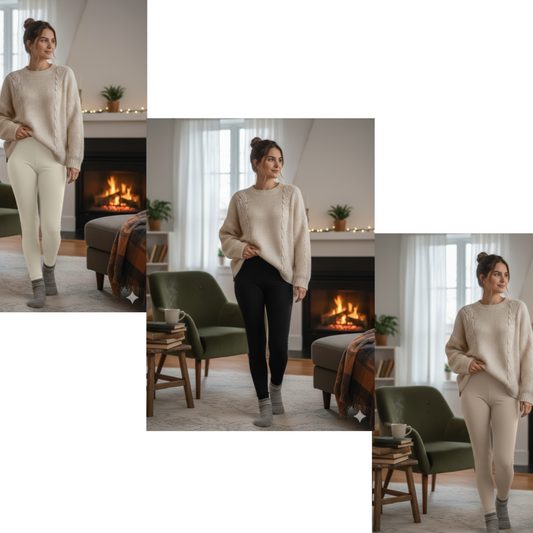 Palm Thermal Leggings – Black, Ivory & Beige