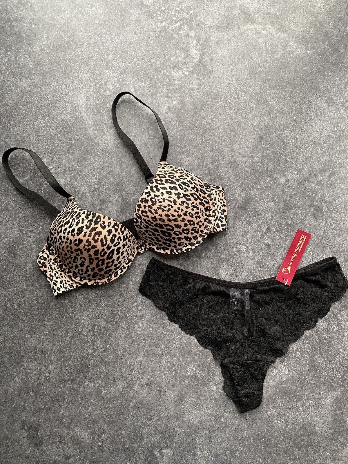 Animal Print Leopard Print T Shirt Bra with Black Lace Thong Sizes 32-38 B to D