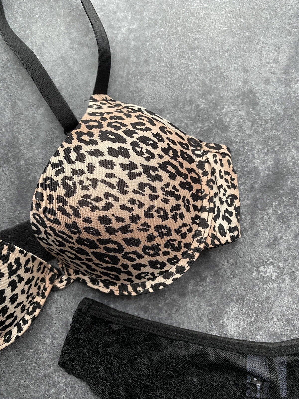 Animal Print Leopard Print T Shirt Bra with Black Lace Thong Sizes 32-38 B to D