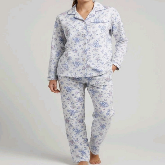 Marlon Ladies Light Blue Floral Brushed Cotton Pyjamas Cosy Nightwear Size 12–26