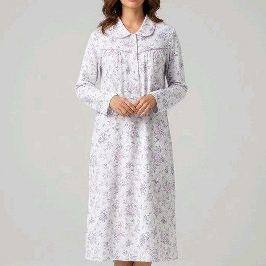 Marlon Ladies Floral Brushed Cotton Nightie – Lilac, Sizes 8–22 Cosy Nightdress